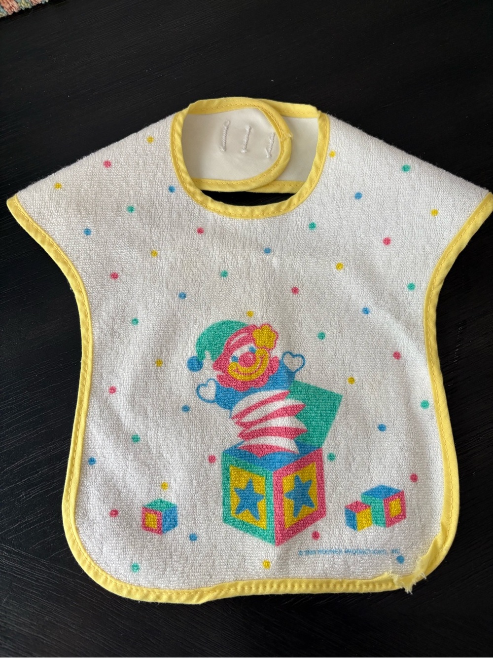 VTG Pinky Baby Products Bib Jack in Box Clown 80s 90s Retro Baby Nursery
